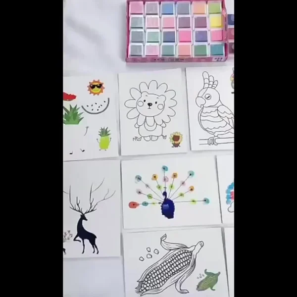 24 Color Finger Painting Card Set Ink Stamp Pad DIY Washable Finger Drawing Toys for Kids