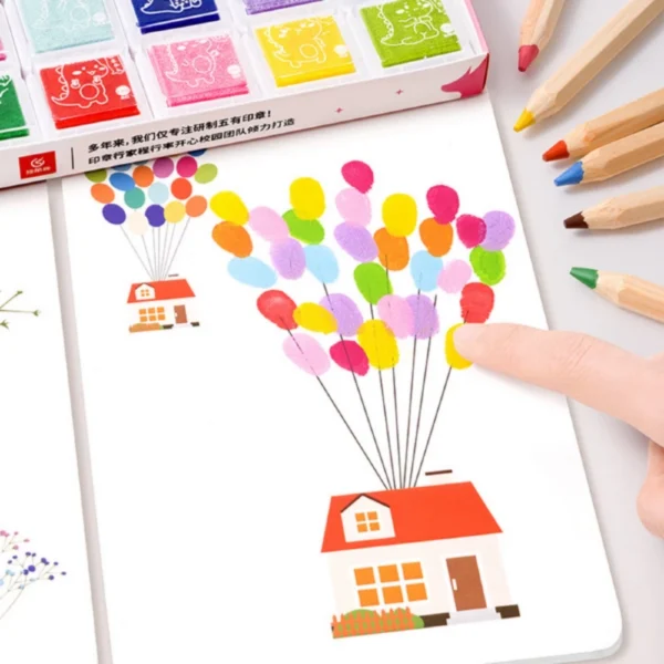 24 Color Finger Painting Card Set Ink Stamp Pad DIY Washable Finger Drawing Toys for Kids