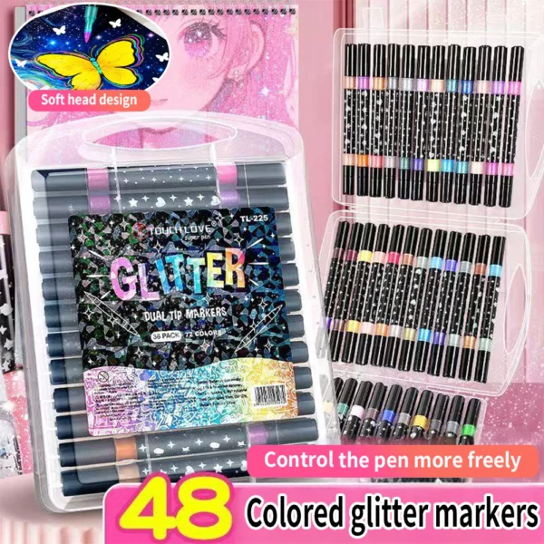 Acrylic Glitter Markers Set Sparkle Pearl Effect 24 48 72 Colors Non Toxic for Student DIY Art Kids Graffiti Pen