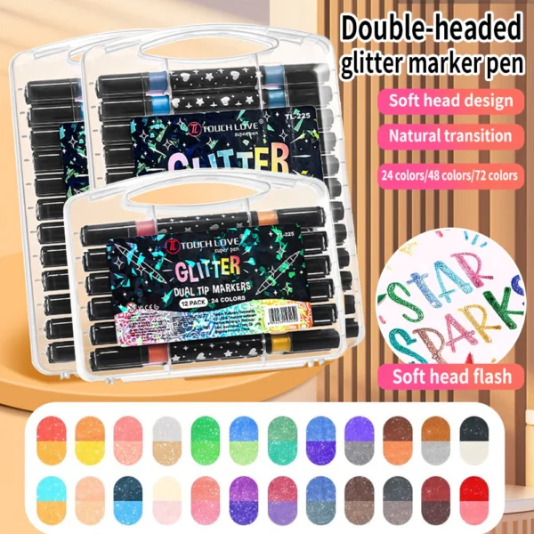 Acrylic Glitter Markers Set Sparkle Pearl Effect 24 48 72 Colors Non Toxic for Student DIY Art Kids Graffiti Pen